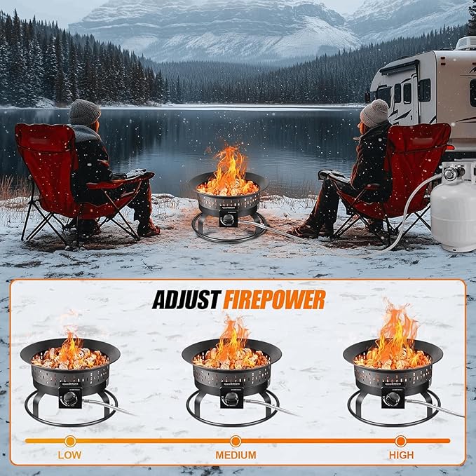 GasBRUH Outdoor Portable Propane Fire Pit 19-Inch60000 BTU with Cover&ampCarry KitCamping Propane Fire PitsGas FirebowlPortable Gas Fire Pit for Outside PatioBackyardCampingRVDeckTailgatin
