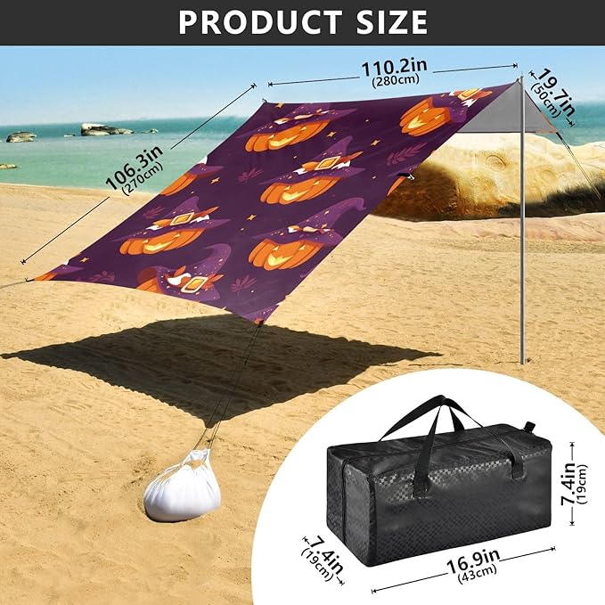 ALAZA Magic Hat Pumpkin Pattern Beach Tent Sun Shelter Portable Canopy Sunshade for Outdoor Camping Picnics Backyard Fun 10x9 ft
