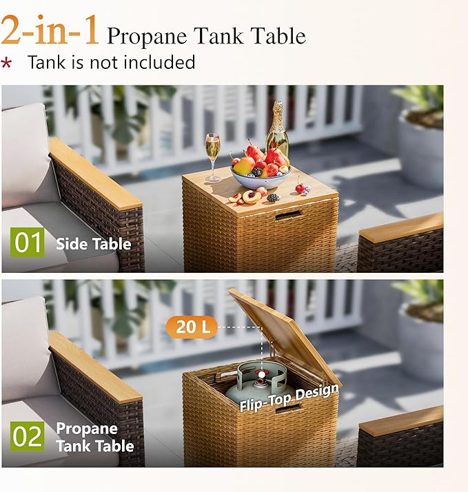 Sophia &amp William 42 Inch Outdoor Propane Gas Fire Pit Table Patio Rattan Rectangular Fire Table with Tank Cover Table 50000 BTU Firepit Table for Outside Patio with Fire Glass Lid