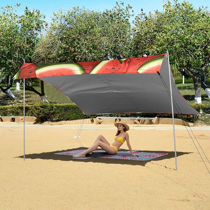 ALAZA Cut Watermelon Pattern Beach Tent Sun Shelter Portable Canopy Sunshade for Outdoor Camping Picnics Backyard Fun 10x9 ft