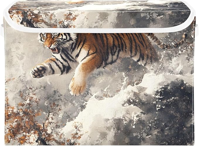 Storage Cube with Lid Snow Animal Print 16.5×12.6×11.8 IN Collapsible Large Capacity Foldable Storage Basket Bin Organizer