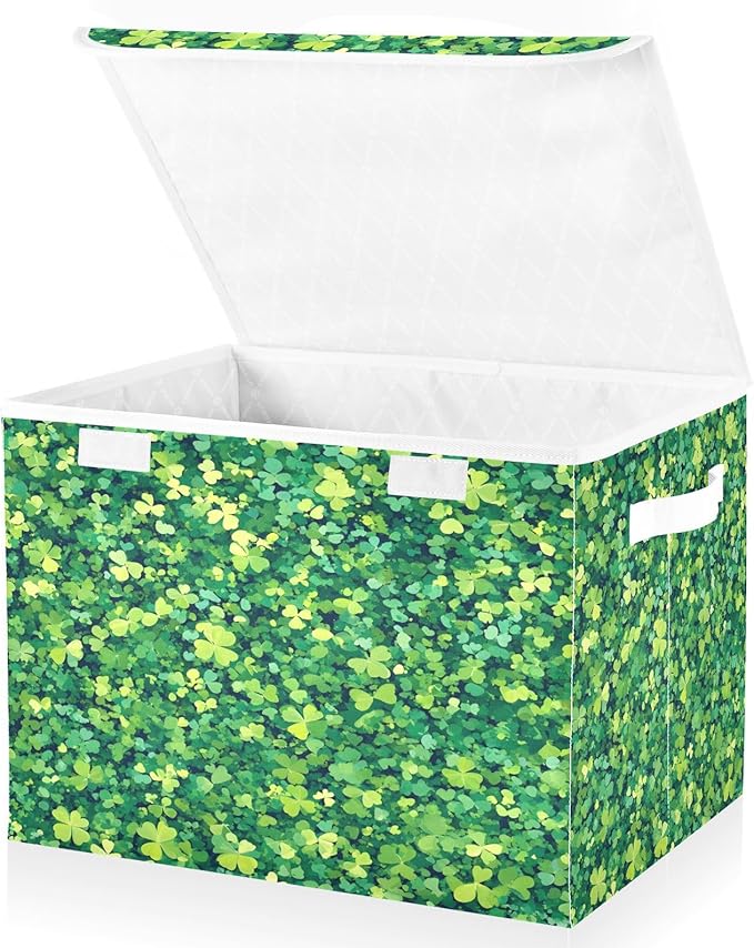 Clover Pattern Fabric Storage Bins with Lids and HandleFoldable Storage Bins with LidsCloset Organizers for Clothes Storage Room Organization Office Storage Chest Organizer