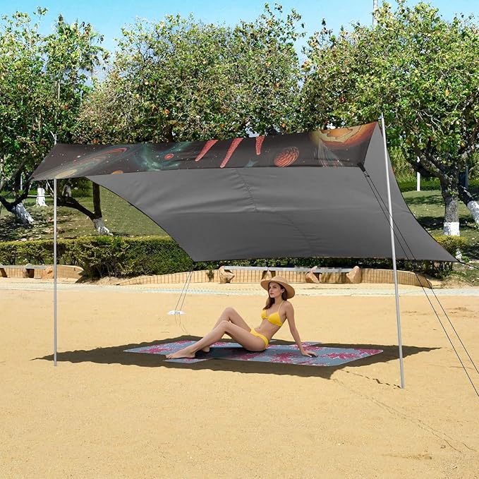 ALAZA Rooster Space Beach Tent Sun Shelter Portable Canopy Sunshade for Outdoor Camping Picnics Backyard Fun 10x9 ft