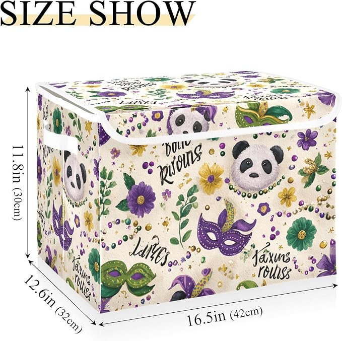 Mardi Gras Masks Leaves Beige Storage Box with Lid 1 PC Foldable Storage Bin with Lids Stackable Storage Bins Cube Closet Organizer Basket with Flip-Top Lid &amp Handles for Shoes Books Towels