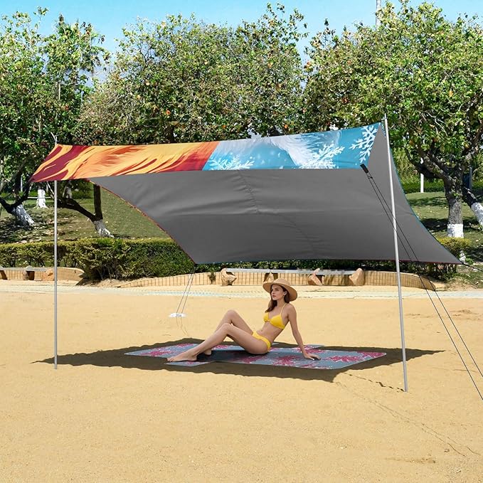 ALAZA Ice Fire Wolf Beach Tent Sun Shelter Portable Canopy Sunshade for Outdoor Camping Picnics Backyard Fun 10x9 ft