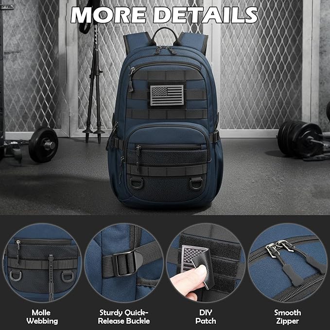 25L Military Tactical Backpack - Molle Army 3 Days Assault Pack Out Bag Hiking Rucksack Blue
