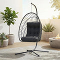 Kingdura Hanging Egg Chair with Stand Indoor Outdoor Foldable Rattan Wicker Hammock Egg Swing Chair for Bedroom Porch Patio Garden Thickened Cushion 350LBS Capacity Heavy Duty Frame