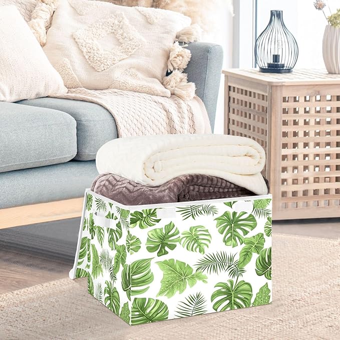 Tropical Leaves Fabric Storage Bins with Lids and HandleFoldable Storage Bins with LidsCloset Organizers for Clothes Storage Room Organization Office Storage Chest Organizer