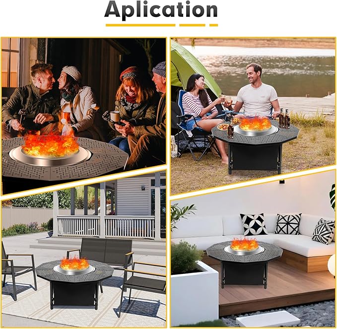 38 Inch Fire Pit Surround Tabletop for Solo Stove Bonfire up to 17.5 and Most Wood Burning Fire Pits 18.4 in Inner Coated Metal Outdoor Fire Pit Table with 360° Safety Barrier