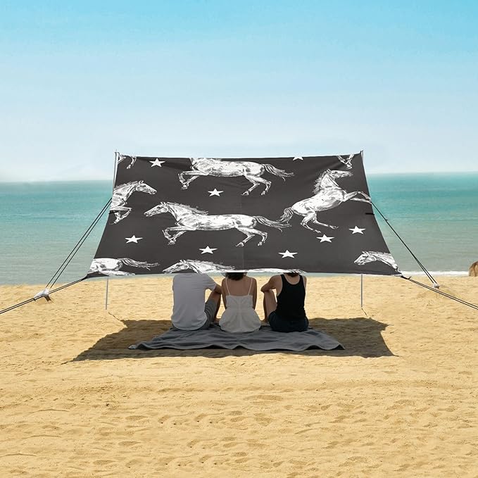 ALAZA Horse Star on Black Beach Tent Sun Shelter Portable Canopy Sunshade for Outdoor Camping Picnics Backyard Fun 10x9 ft