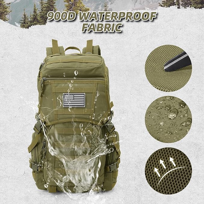 35L Military Tactical Backpack for Men Water Resistant Assault Pack for Women Army Green Molle Daypack 3 Day Bug Out Bag Rucksack for TrekkingCampingSurvivalEDC