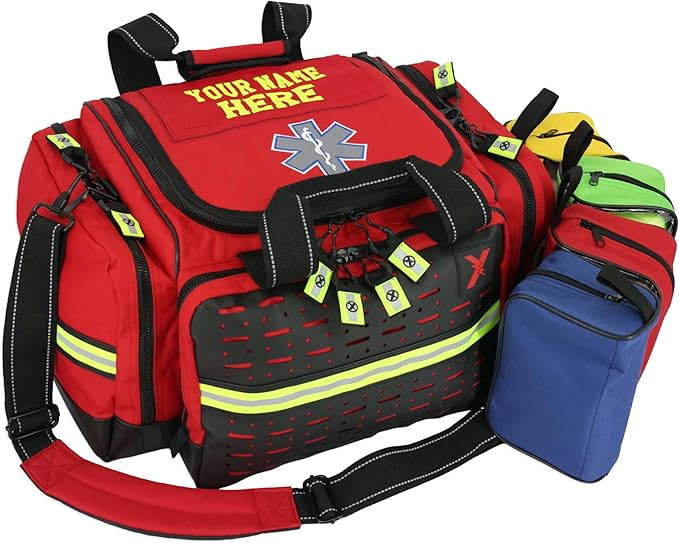 Lightning X Personalized EMT Trauma Bag – Large ALS Medical Bag with 6 Color-Coded Pouches MOLLE Panel Waterproof Bottom Reflective EMS Gear Custom Embroidered Name or Logo | LXMB35
