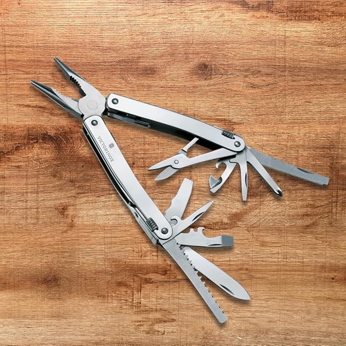 Victorinox Swiss Tool Spirit X Multi Tool 24 Function Swiss Made with Locking Blade and Long-Nosed Pliers and Leather Pouch - Silver