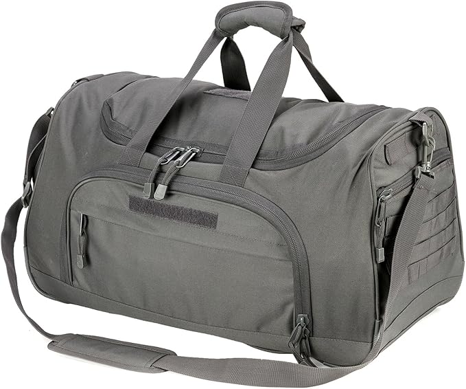 Military Tactical Outdoor Gym Bag Small Duffel Bag with Shoes Compartment for Sports Travel Camping Hunting (B-Grey)
