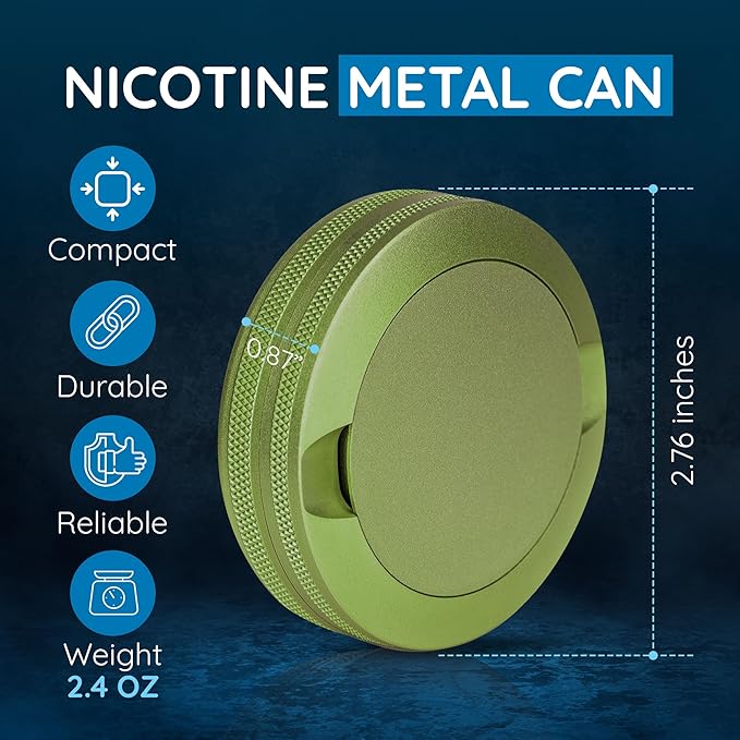 Premium Pouch Container | Metal Can | Moisture &amp Odor Proof Snus Can | Pouch Accessories (Green)