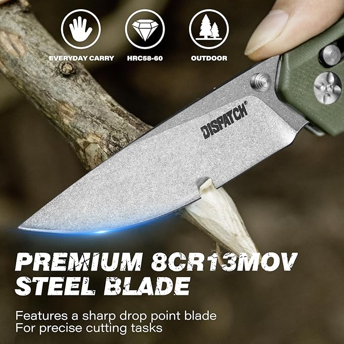 Axis Lock Folding Pocket Knife with Clip 3.44 8Cr13MoV Steel Drop Point Blade and G10 Handle Crossbar Lock Knives for Men Women Camping Hiking Survival Pocketknife