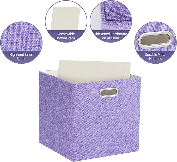 Foldable Cube Storage Bin Organizing Baskets Cubby Boxes Fabric Storage Cubes Organizer Bins with Handles for Organization Shelf Closet 13x13x13 Pack of 4 Purple