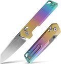 Vosteed Parallel EDC Pocket Knife - 2.90 S35VN Stonewash Blade Reverse Tanto - Crossbar Lock Iridescent Crackle Titanium Handle - Camping Hiking Knives - A3508