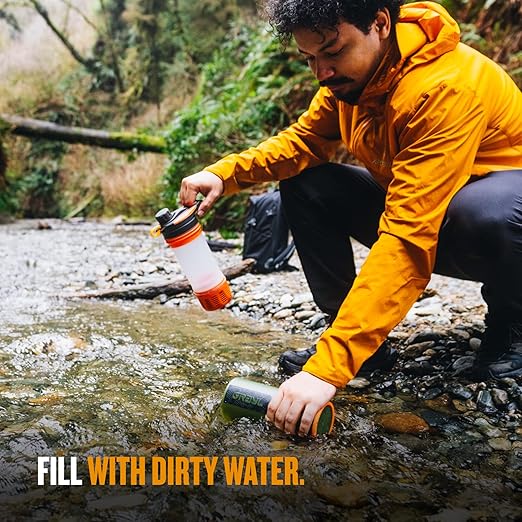 GRAYL GeoPress 24 oz Water Purifier Bottle - Filter for Hiking Camping Survival Travel (Oasis Green)