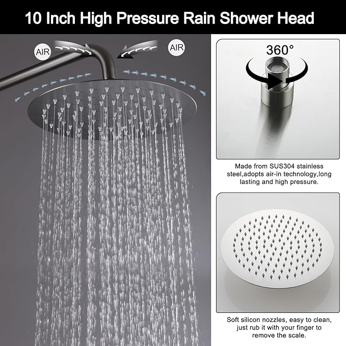 RBROHANT Freestanding Outdoor Shower Nickel Height Adjustable Outside Showers for Backyard Garden Pool Beach Outdoor Shower Fixtures with 10” Rain Shower Head and Handheld Brushed Nickel JK0317
