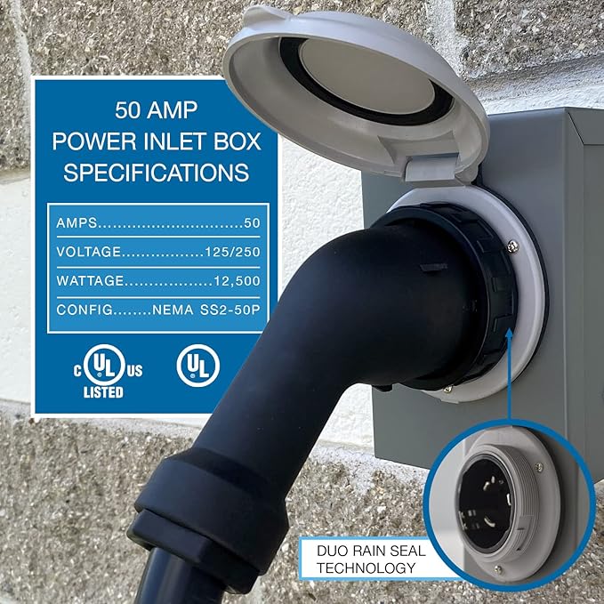 Conntek 80SS2-GYBX 50 Amps 125/250 Volts Power Inlet Box For Generators Up to 12500 Watts Grey Cap
