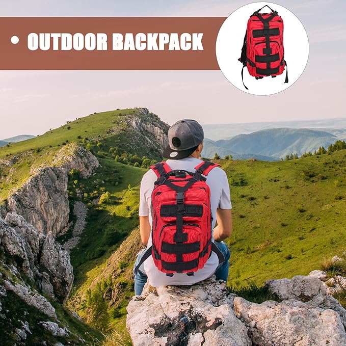 BESTonZON Outdoor Tactical Backpack Double Shoulder Bag Red 3p Modular Design Camping Hiking Mountaineering Storage Tools Bag for Outdoor Training and Travel