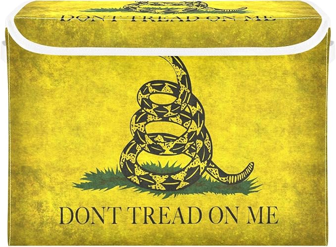 Yellow Snake Don't Tread on Me Flag Storage Bin with Lid Foldable Shoebox Storage Bags for Clothes for Office Supplies