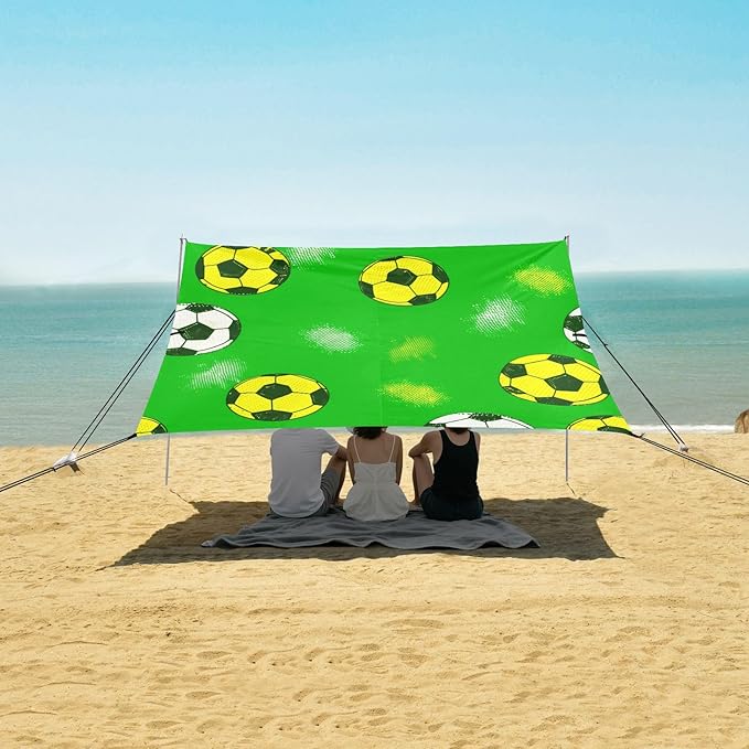 xigua Soccer Beach Tent Sun Shelter with Carrying Bag - Silver Coated Oxford Fabric Beach Canopy for Beach Camping Fishing - Includes Windproof Ropes Sandbags &amp Stakes