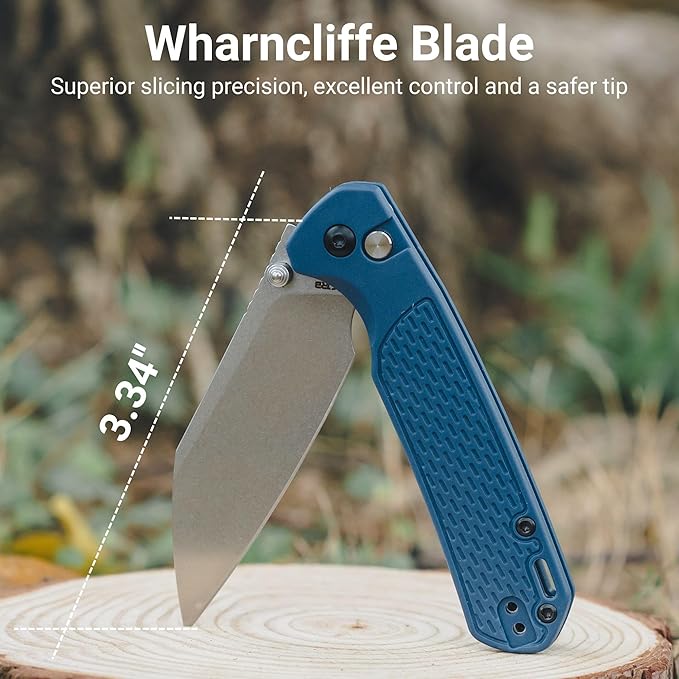 CJRB Pyrite-Light Pocket Knife Folding Knife with 3.34'' AR-RPM9 Steel Blade EDC Knife with Pocket Clip Pocket Knife for Men Women Sharp Camping Hiking Survival J1945 Blue Stonewash