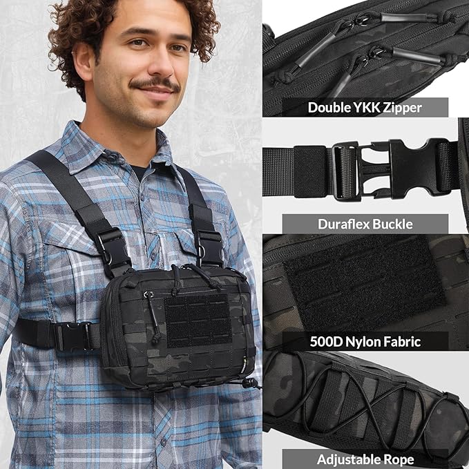 Tactical Chest Pack EDC Chest Bag 2L Utility Molle Chest Rig Pouch with CCW Compartment Adjustable Strap Outdoor