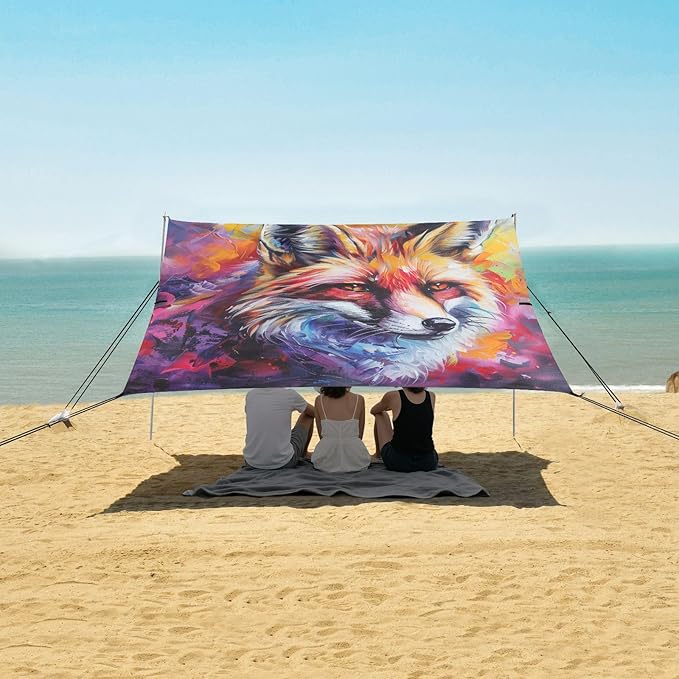 ALAZA Colorful Fox Beach Tent Sun Shelter Portable Canopy Sunshade for Outdoor Camping Picnics Backyard Fun 10x9 ft