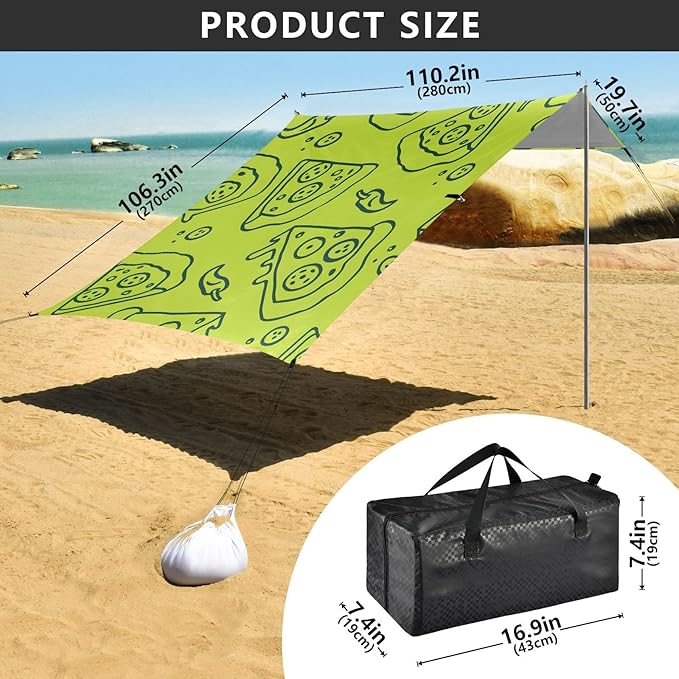 ALAZA Pizza Line Pattern Beach Tent Sun Shelter Portable Canopy Sunshade for Outdoor Camping Picnics Backyard Fun 10x9 ft