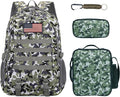 Camo Backpack for Boys 3 in 1 Set 19 Inch 55L Tactical Bookbag with Lunch Box Pencil Case Molle System School Backpack for Elementary Middle High School Outdoor Camping Hiking Travel for Kids Teens