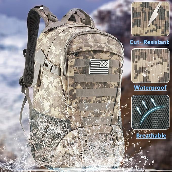 Jueachy Tactical Backpack for Men Hiking Day Pack Molle Military Rucksack Waterproof 30L EDC Bag with USA Flag Patch