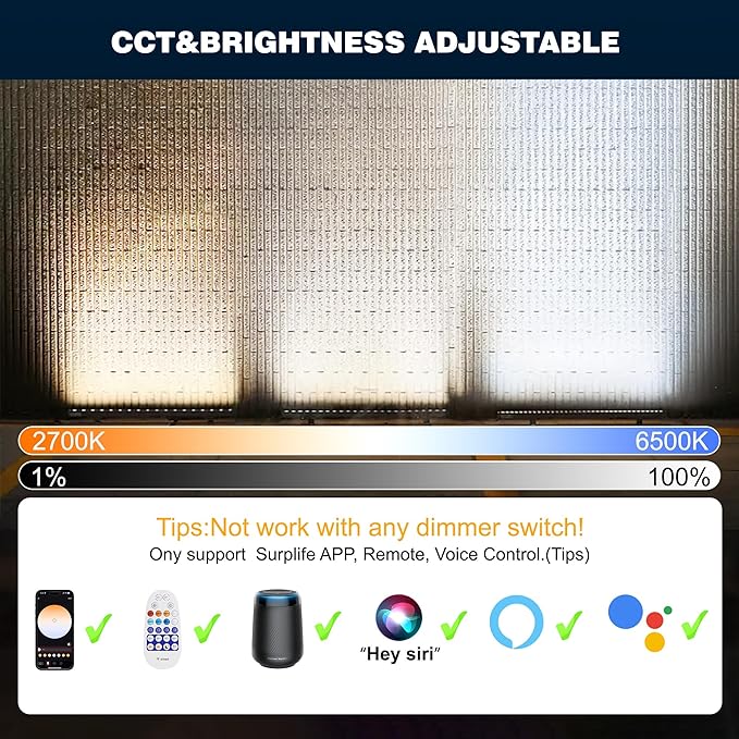 Smart Wall Washer Lights Adjustable Color Temperature 2700K-6500K72W 9600lm 1%-100% Brightness Dimmable LED Bar Light APP &amp Remote Control for Outdoor Compatible with Alexa/Google Assistant