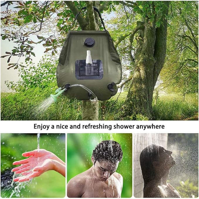 20L Camping Solar Shower BagSolar Heating Portable Shower Bag Camp Shower with Removable Hose for Traveling Hiking Climbing OutdoorBlack