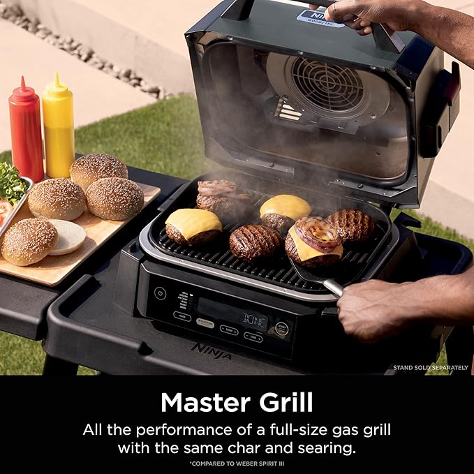 Ninja Woodfire Outdoor Grill &amp Smoker 6-in-1 Functionality Grill Smoke Bake Roast Air Fry Broil Authentic Woodfire Flavors Electric Heat OG321