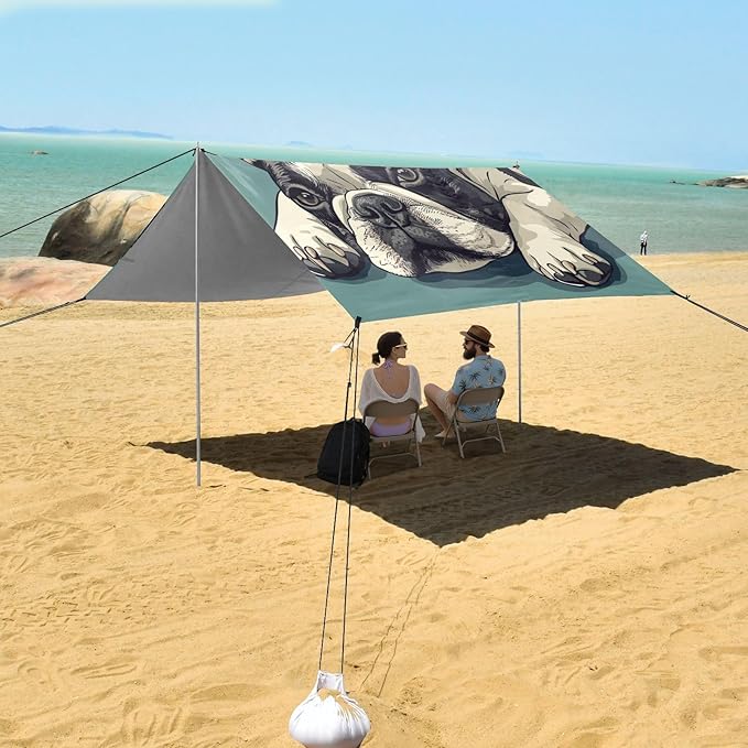 ALAZA French Bulldog on Green Beach Tent Sun Shelter Portable Canopy Sunshade for Outdoor Camping Picnics Backyard Fun 10x9 ft