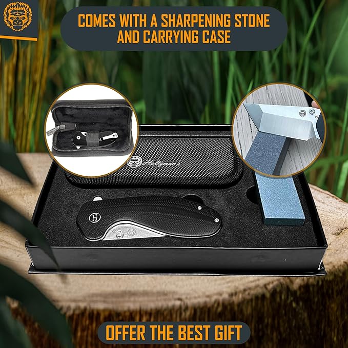 Holtzman's Gorilla Survival Pioneer Folding Knife with G10 Handle and D2 Steel Blade Gift Box Set (Silver) - Ideal for Everyday Carry and Outdoor Use