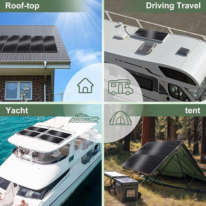 100W Flexible Solar Panel Bendable 12V Monocrystalline Ultra-Flexible Bendable Mono Off-Grid Charger for Marine RV Cabin Van Car Boat Curve Surfaces