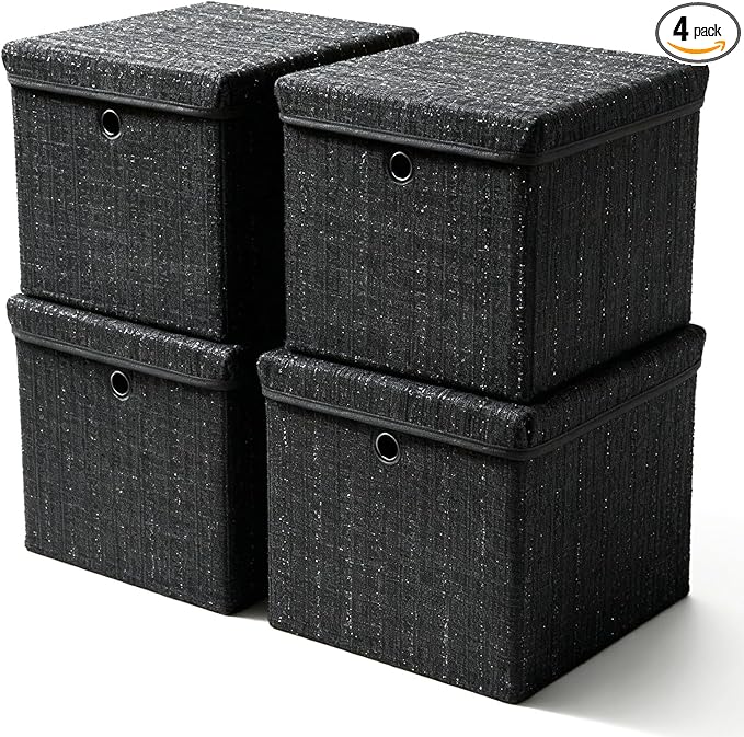 Chenille Fabric Storage Cubes with Lids Foldable Collapsible Storage Bins Sturdy Cube Organizers for Clothes Toys Blankets Bedroom Closet Shelf Home Organization
