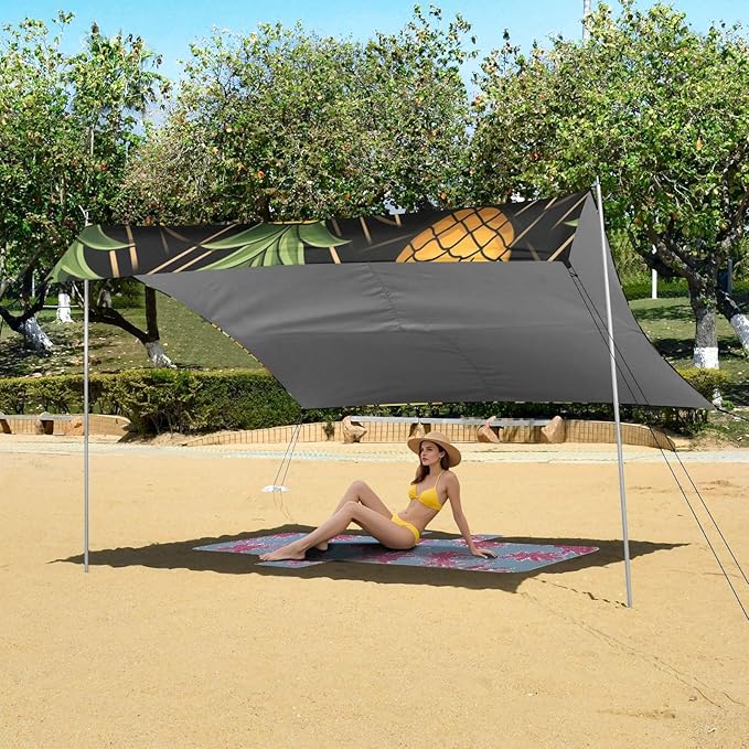 ALAZA Pineapples Geometric Summer Beach Tent Sun Shelter Portable Canopy Sunshade for Outdoor Camping Picnics Backyard Fun 10x9 ft
