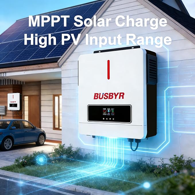 3600W Hybrid Solar Inverter All-in-One 24V to 110V/120V Pure Sine Wave with 120A MPPT Controller 98% Efficiency Off-Grid Home RV Backup by Busbyr