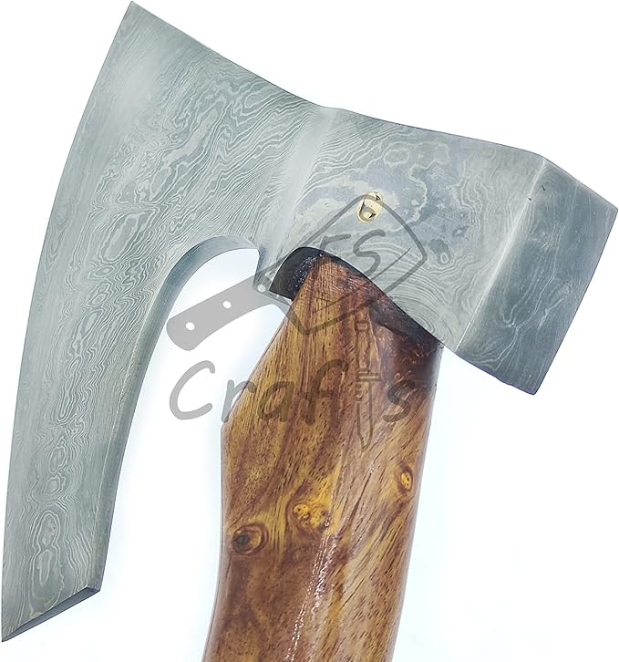 AXE002 FS Crafts 9.00 Damascus Fist Axe (Palm-Sized) Custom And Hand Forged Damascus Hunting Viking Axe Beard Axe Hatchet Wood Handle With Leather Sheath Everyday Carry Hunting Viking Axe 47 Axe