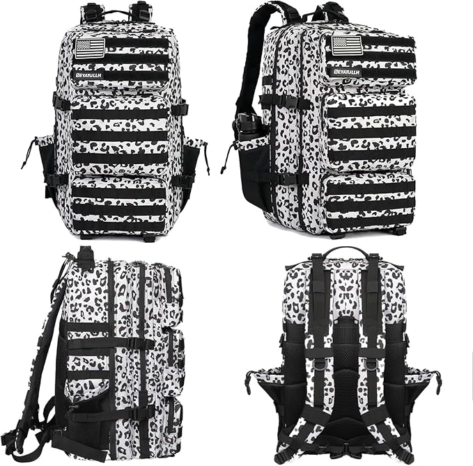 Military Tactical Backpack 55L for Men &amp Women Bug Out Bag Assault pack Molle Daypack Hiking Trekking Rucksack (Leopard print color)