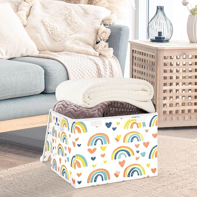 Lovely Arch Fabric Storage Bins with Lids and HandleFoldable Storage Bins with LidsCloset Organizers for Clothes Storage Room Organization Office Storage Chest Organizer