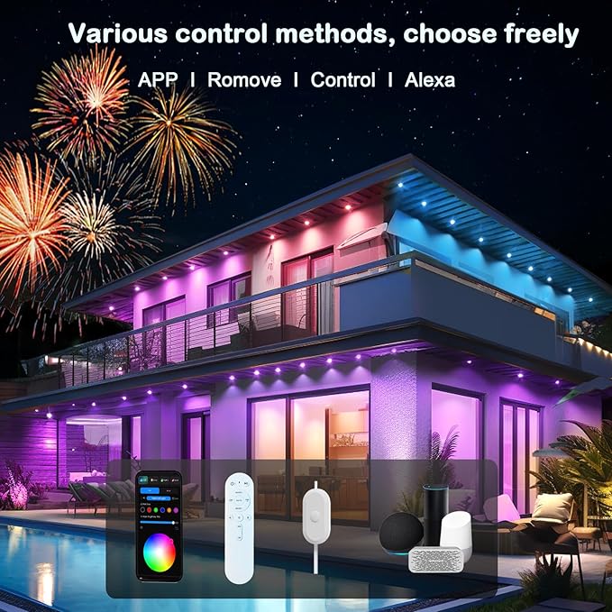 iYogaled Permanent Outdoor Lights for House 50ft Smart RGB Permanent Outdoor Eave Lights with 63 Scene ModesIP65 Waterproof LED Holiday Lighting for Party Halloween Christmas Decoration
