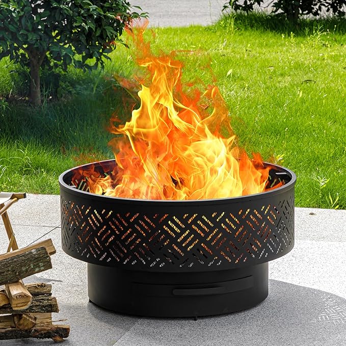 32 Wood Burning Fire Pits with Grill &amp Lid Fire Pit Table for Outside with Waterproof Cover &amp Fire Poker Outdoor Firepit with Functions for BBQTable and Bonfire