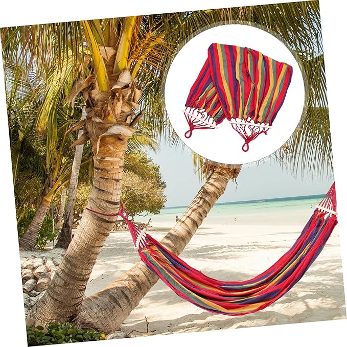 Camping Hammock Stand Tent Portable Outdoor Lounger for Garden Striped Canvas Swing Bed for Adults Boys and Girls