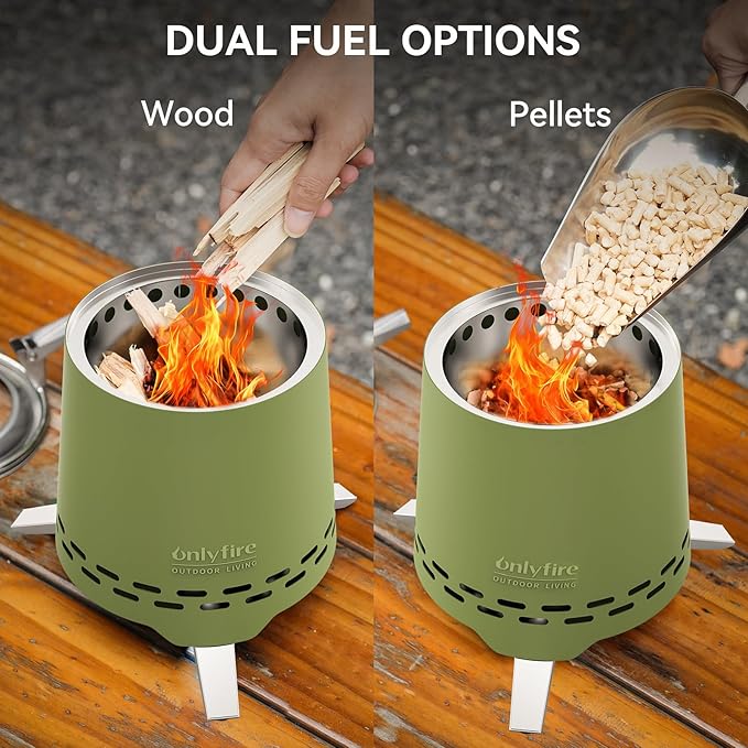 ONLYFIRE OUTDOOR LIVING 2 in 1 Portable Fire Pit with Pot Bracket &amp Carry Bag Camping Stove Smokeless Fireplace for Patio Backyard RV Tailgating Stainless Steel Green 9 #FP047